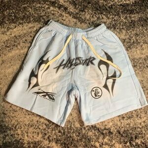 Hellstar Studios Flame Big Logo Washed Blue Shorts Men’s Size Large